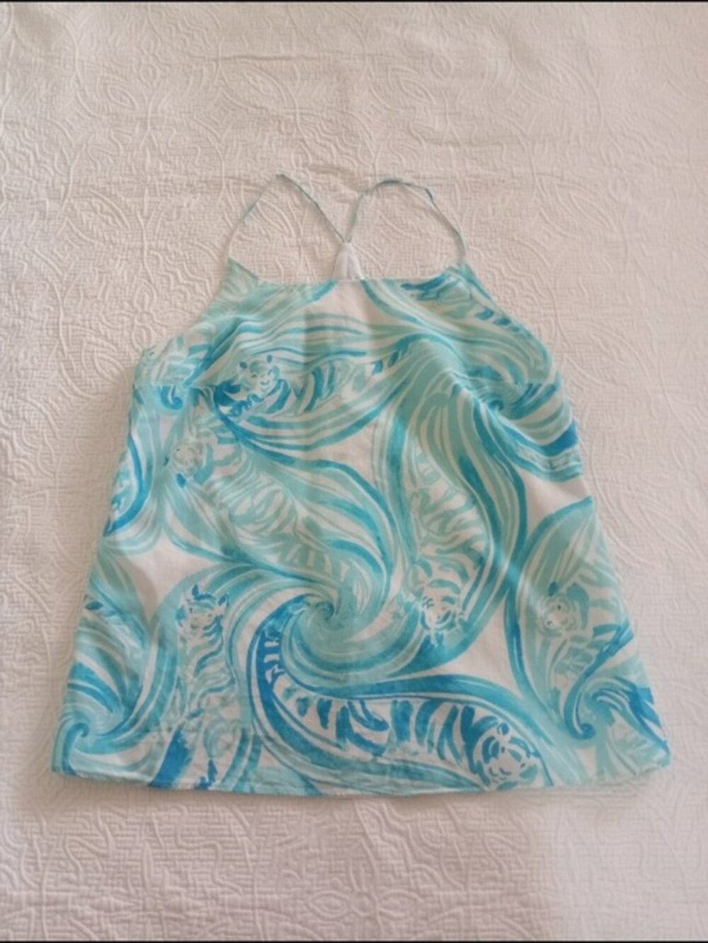 Lilly Pulitzer 100% Silk Blue Tiger Print Halter Tank Top | Women's XS